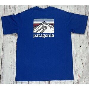 Patagonia T-Shirt Men's Small Pocket Blue Regular Fit Logo Responsibili-Tee camp
